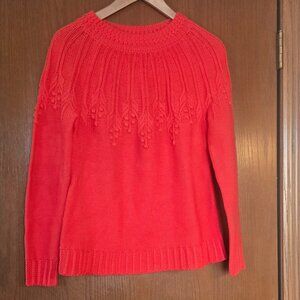 Talbots Women's Orange Sweater with knit design around collar- Size Small